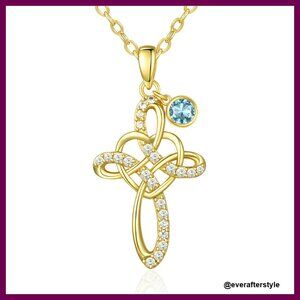 Celtic Knot Cross Pendant Necklace 14K Gold Plated Birthstone Jewelry Gift